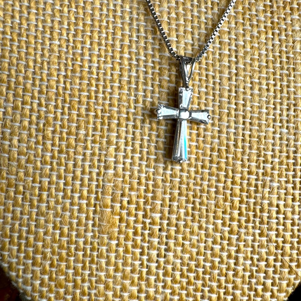 Elegant Sterling Silver Cross Pendant with CZ’s Necklace